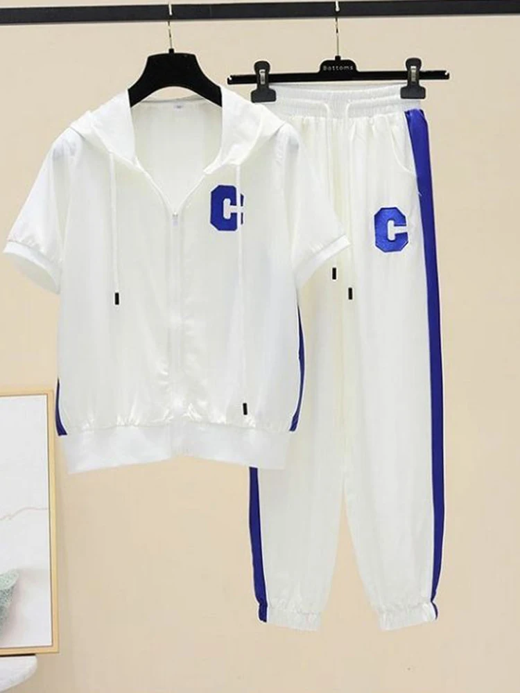 

Cotton Suit Loose T-shirt Shorts For Women Summer Basic Two Piece Sets Hooded Top Casual Oversized Women's Tracksuit