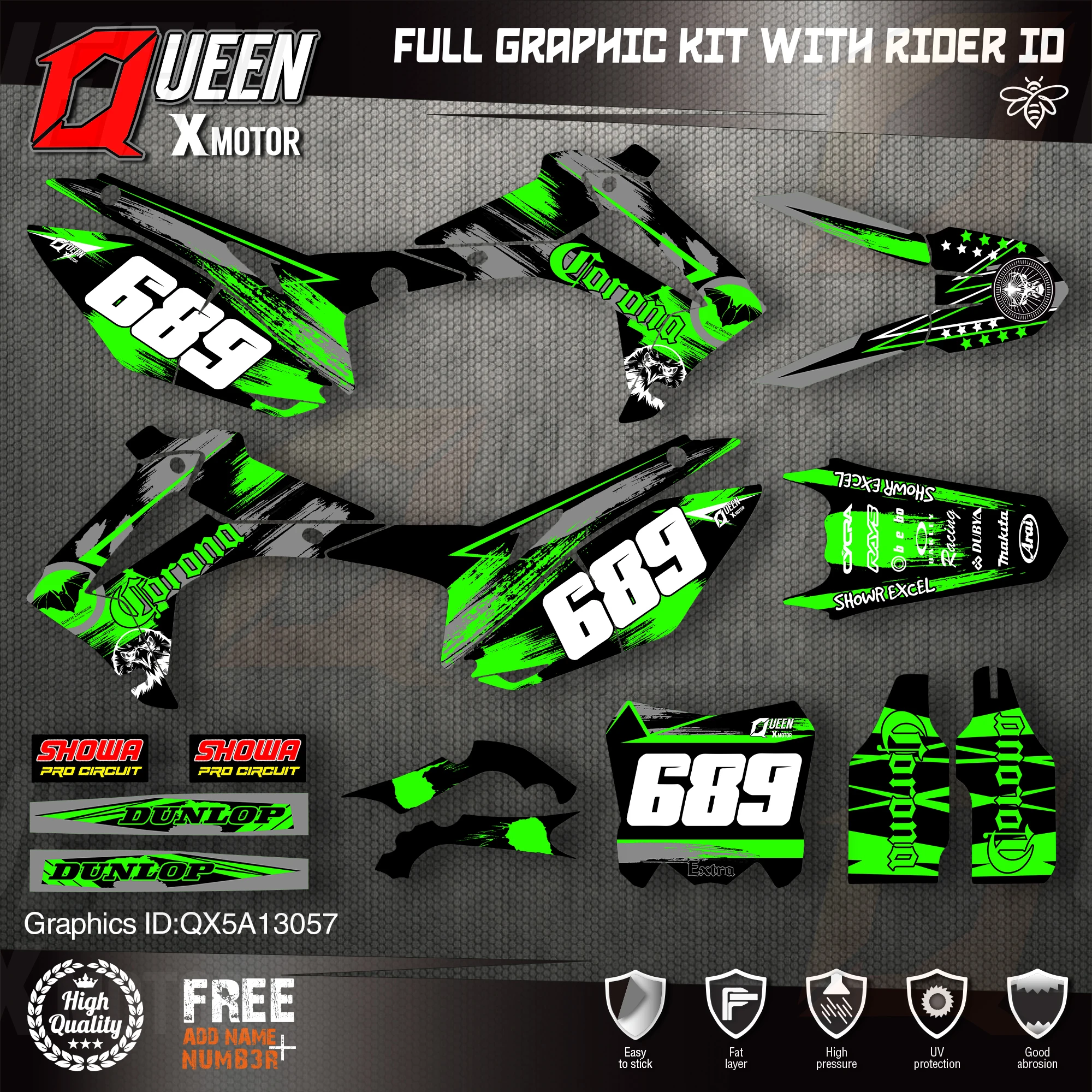 

Набор наклеек QUEEN X MOTOR, для HONDA 2014-2017, CRF250R 2013-2016, CRF450R 057
