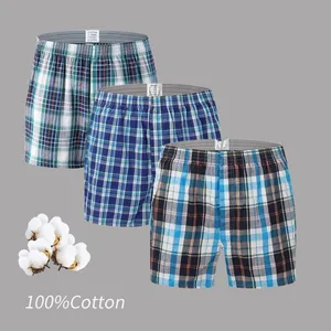 Мужские хлопковые трусы-боксеры в клетку, цвет в ассортименте