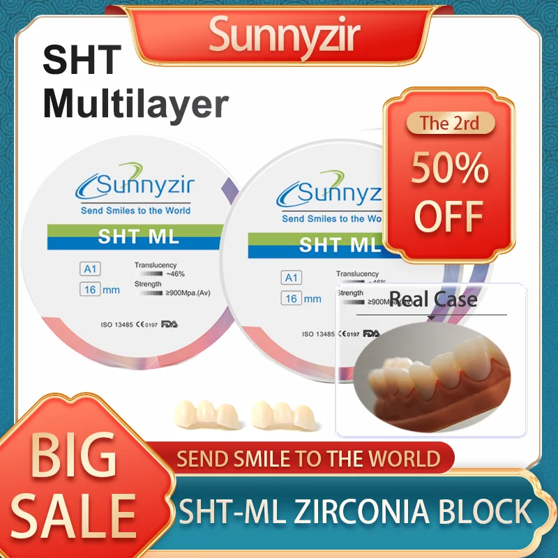 Sunnyzir Factory Price Super Translucent SHT Multilayer 46% Dental Ceramic Disc CAD CAM System Zirconia Block for Dental Lab