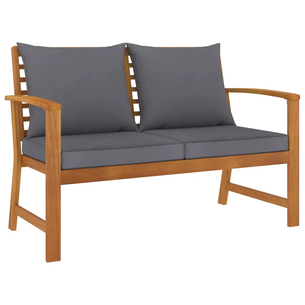 

Patio Outdoor Bench Deck Outside Porch Furniture Balcony Lounge Home Decor 47.2" with Dark Gray Cushion Solid Acacia Wood