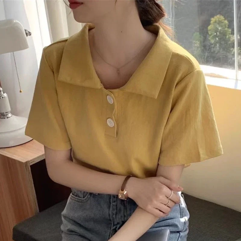 6-цветные футболки женские однотонные повседневные мягкие лацканы в