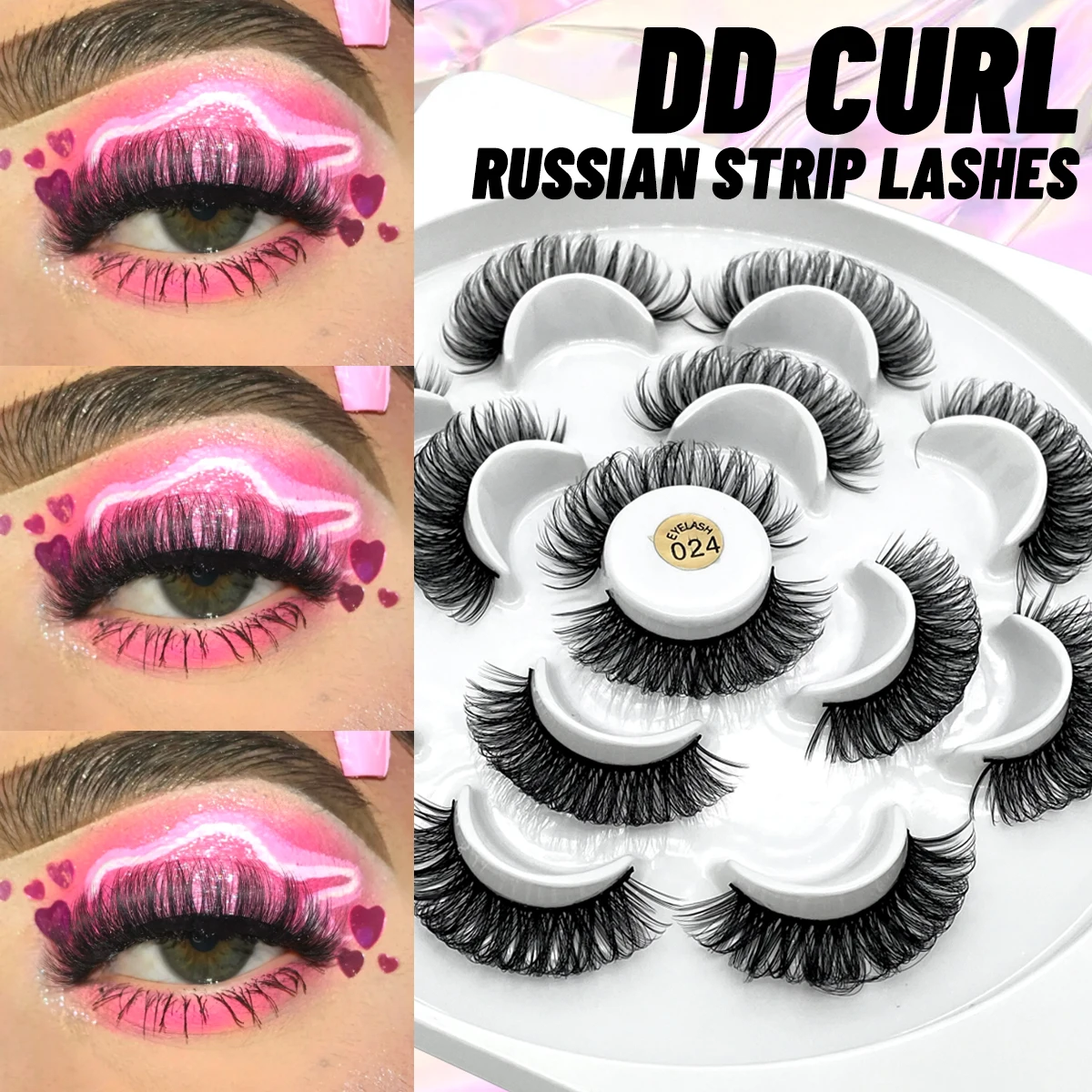 

GROINNEYA Russian Strip Lashes DD Curl False Eyelashes Natural Soft Wispy Lash Cross Strip 3D Faux Mink Lashes Eyelash Extension