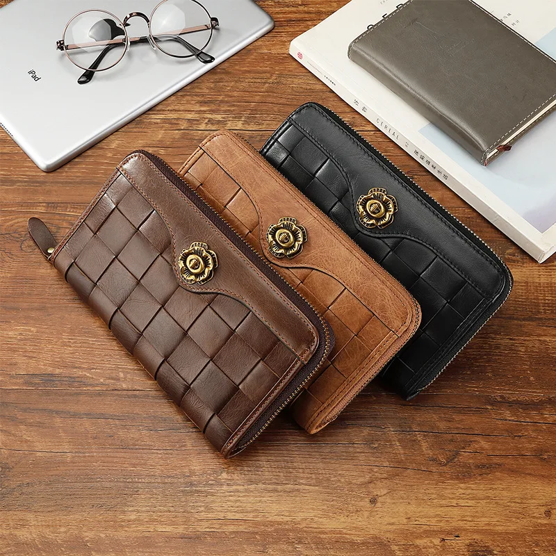Women's	Genuine Leather Wallet Long Fashion Purse with Zipper Card Holder Coins Bag Luxury Wallets Clutch Dropshipping