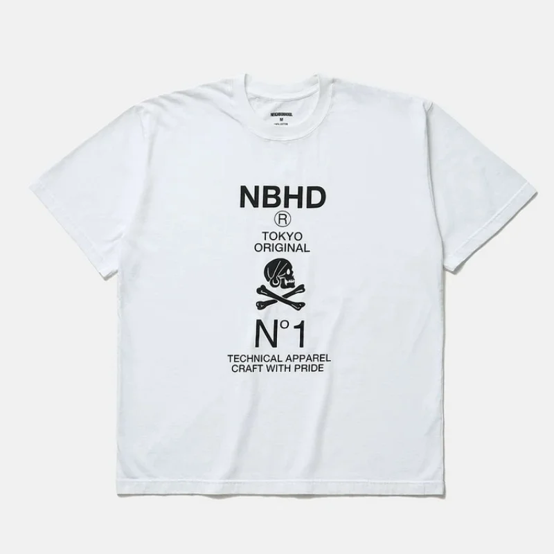Фото Мужская повседневная футболка в стиле NBHD с принтом черепа, короткий рукав, круглый вырез, уличный стиль №4