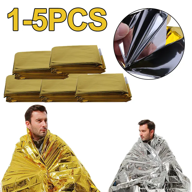 

1-5PCS Outdoor Emergency Survival Blanket Waterproof First Aid Sliver Rescue Curtain Foil Thermal Military Blanket 210*160cm