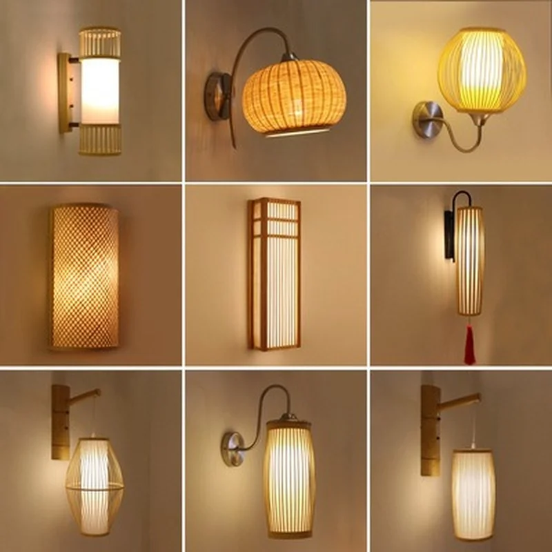 

Japanese Style Bamboo Bedroom Bedside Corridor Aisle Staircase Log Led New Zen Creative Hotel Wall Sconce Lamp