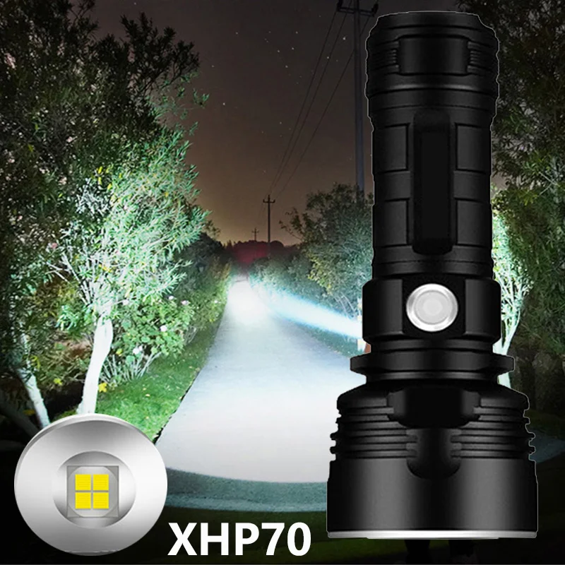 Фото Самый мощный светодиодный фонарик XHP70 90 XM-L2 уличное освещение тактический фонарь