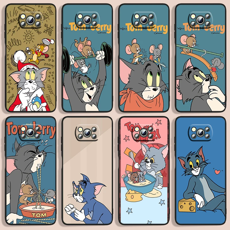 

Tom Jerry Cat Mouse Phone Case For Xiaomi Poco F1 X2 F2 X3 C3 M3 F3 X4 M4 F4 Pro 5G 4G NFC GT Black luxury Silicone Funda Cover