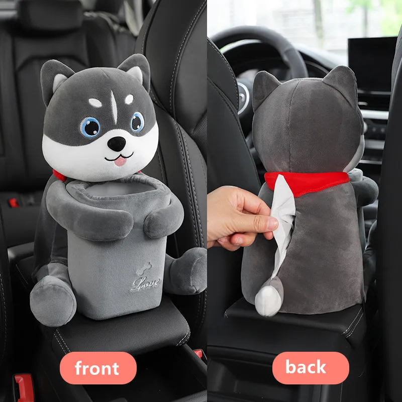

2 in 1 Cute Cartoon Car Tissue Box Creative Lovely Rabbit Short Plush Tissue Box Holder for Car Armrest Box Car Seat Tissue Box