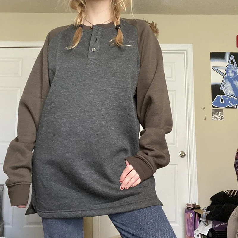 

Женский винтажный Свободный пуловер с длинным рукавом и пуговицами