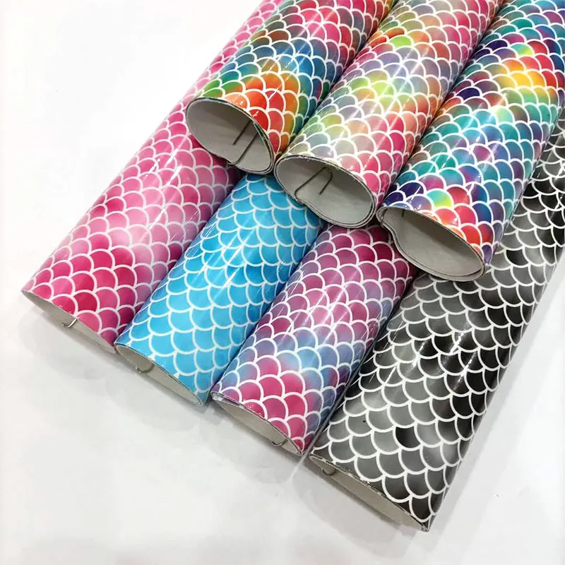 

XHT Fish Scale Smooth Colorful PU Printed Faux Artificial Leather Fabric Big Sheet for Shoe/Bag/DIY Accessories/Hair Bow