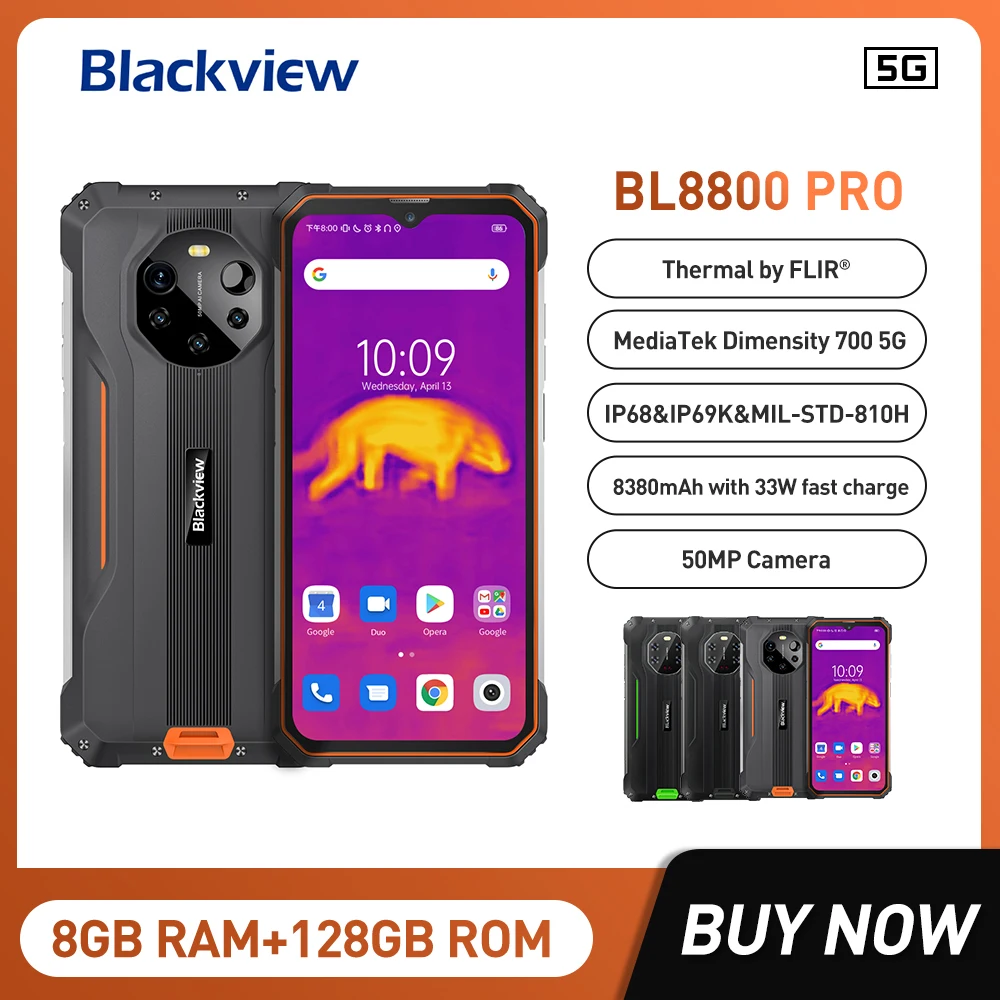 Blackview BL8800 Pro 5G Smartphone Thermal Imaging 50MP Camera 8GB 128GB Cellphones 8380mAh Global Version Rugged Mobile Phone