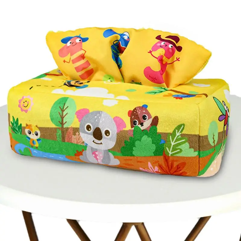 

Baby Tissue Box Toy Soft Stuffed Montessori Square Sensory Toys Baby Toy Cartoon Animal Educational Toy Development STEM Toy