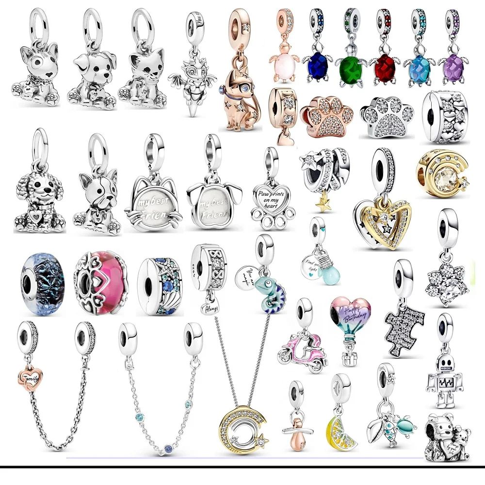 

Бусины из серебра 925 пробы в виде милых животных, хамелеон, Серия океан, подвески, бульдог, браслет, бусины, ювелирные изделия