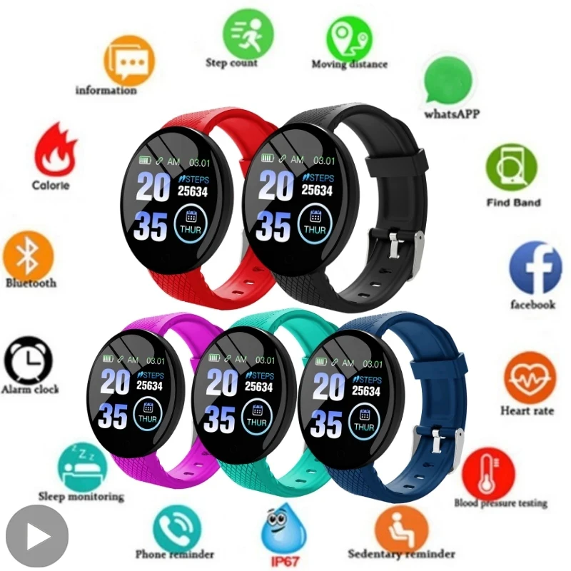 

D18 Electronic Fitness Bracelet Smart Band Wrist Watch Wristband For Men Women Kid Smartband Smartwatch Clock Wristwatch Digital