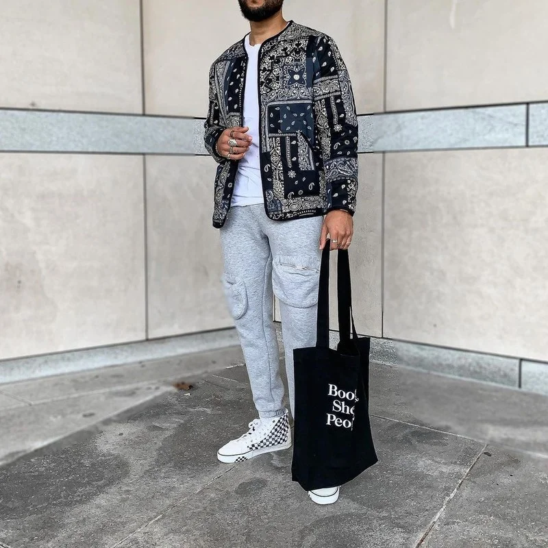 HOUZHOU Hippie Paisley Coat Punk Shirts Men Black Top Male Autumn Streetwear Hip Hop Fashion Men Clothing Harajuku Men Clothing