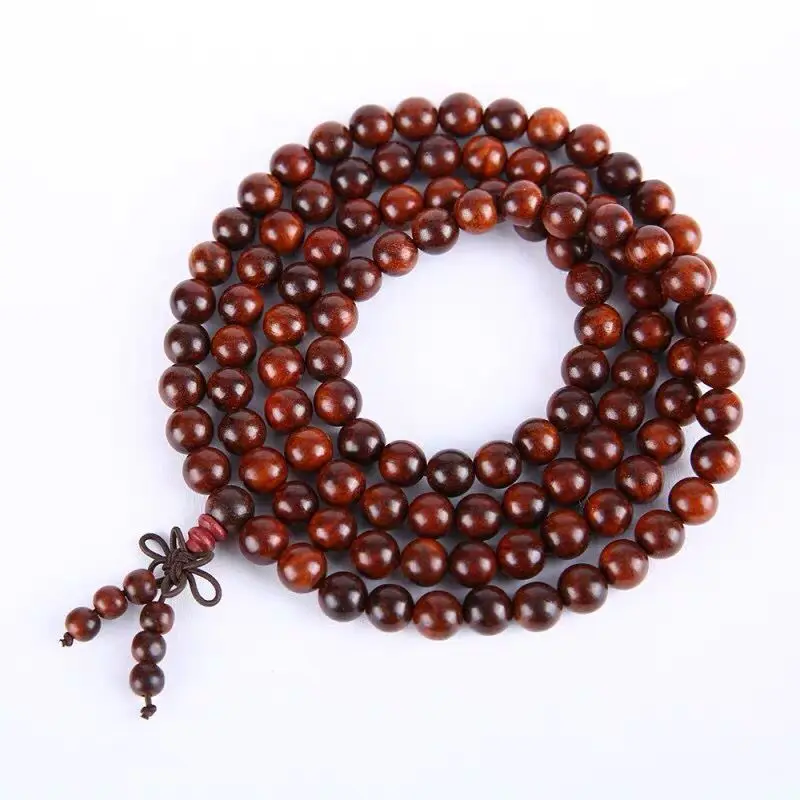 

SNQPIndian Small Leaf Red Sandalwood Hand 108 Bracelets Blood Gold Star Couple Jewelry Buddha Beads