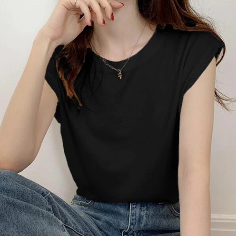 

Summer New Short Sleeve T-shirt Solid Color Clothing Women's T-Shirts Harajuku Graphic Clothing Ladies's Tank Tops 2022