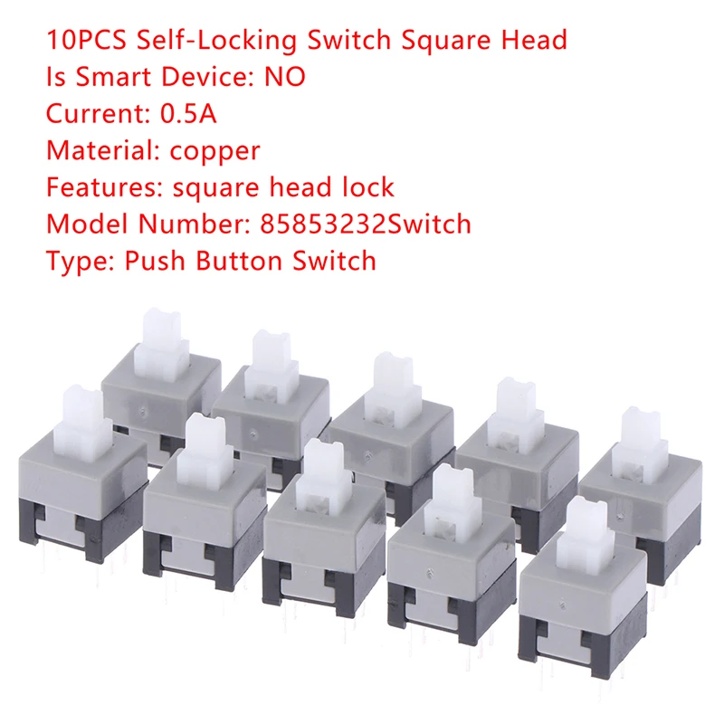 

8.5*8.5MM Self-Locking Switch Square Head 3.3X3.3 Double-Row 6 Feet 3X3 Interlocking Console Button Switches