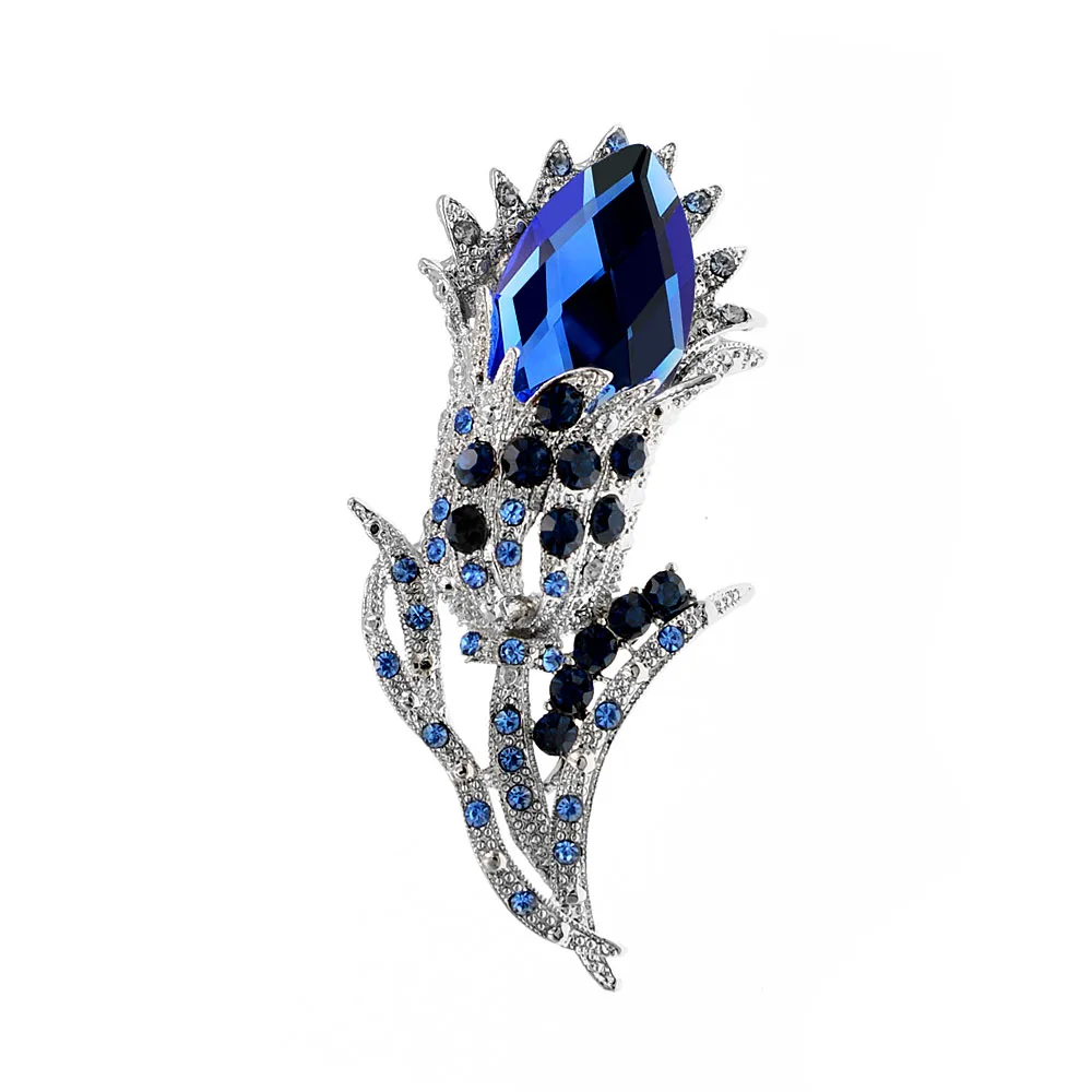 

CINDY XIANG Rhinestone Blue Color Flower Brooch Vintgae Large Pin For Women Fashion Jewelry Lady Accessories