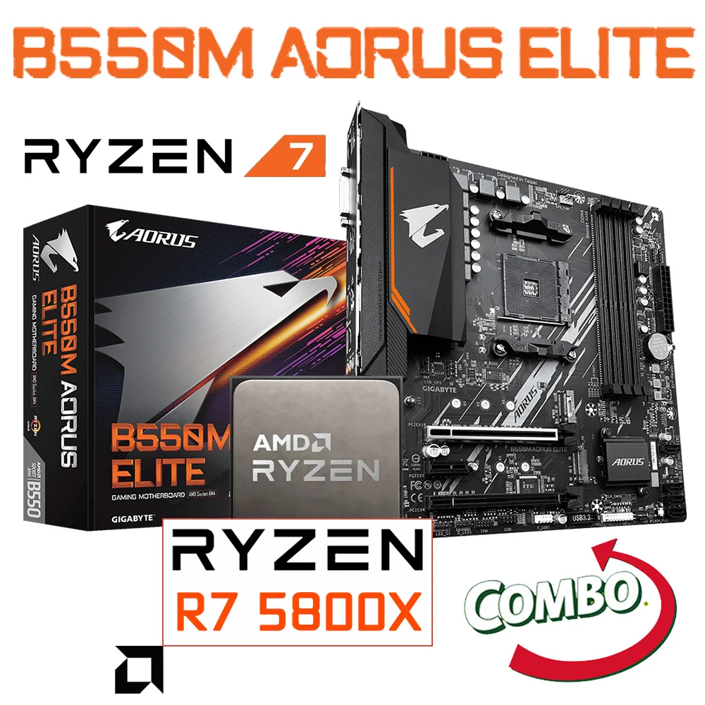 

AMD RYZEN 7 5800X Processor CPU Combo With Gigabyte B550M AORUS ELITE AM4 Motherboard DDR4 AMD B550 Mainboard Ryzen Combo NEW
