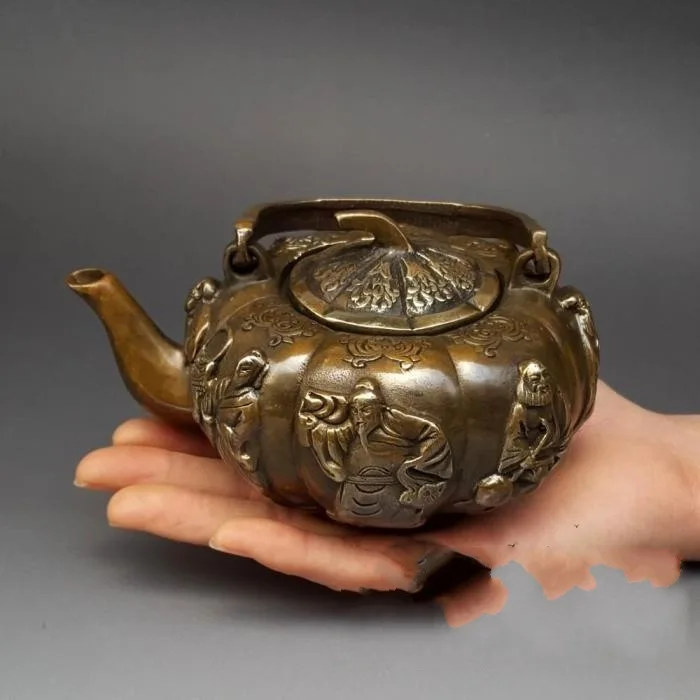 

Античная бронзовая посуда из чистой меди, тыква, восемь неувядающих чайников, чайник, украшение для дома, Подарочная коллекция