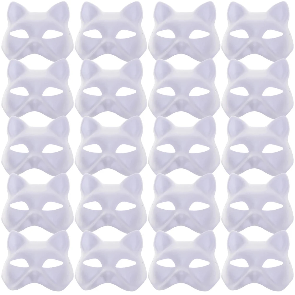 

20 Pcs Blank Hand Drawn Mask Masks Women Halloween+costumes White Cat Fancy Dress Adults Animal Kids DIY Prop Pulp Couple