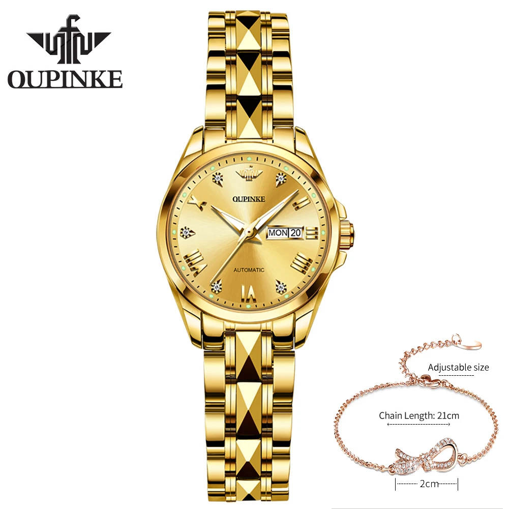 OUPINKE Gold Watch For Women Luxury Brand Women Mechanical Watches Sapphire Glass Ladies Automatic Wrist Watch Montre Femme 3171