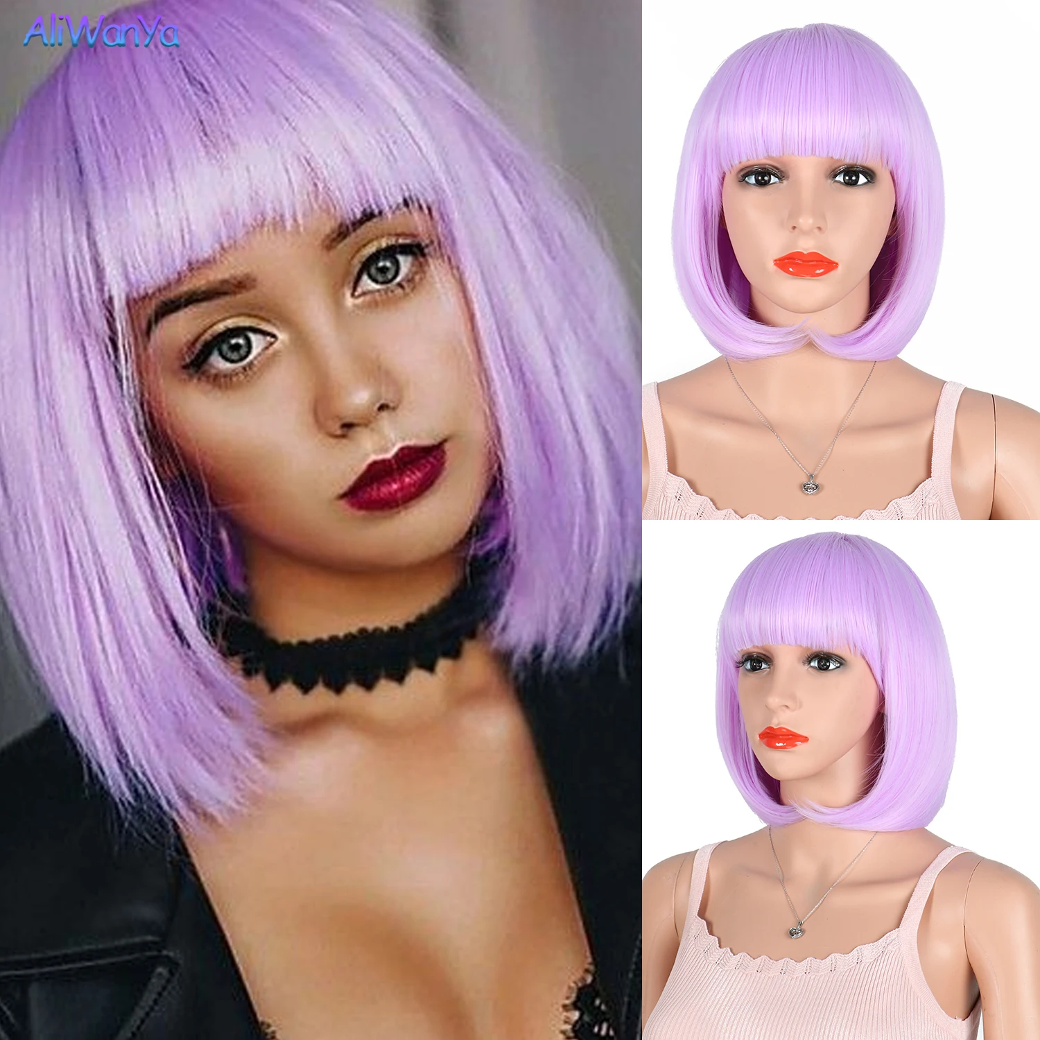 

Short Bob Wig With Bangs Synthetic Wigs For Women Ombre Black Red Blonde Pink Lolita Cosplay Party Natural Hair Perruque Bob