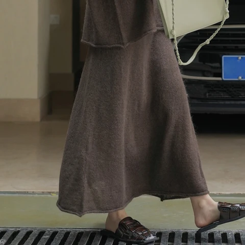 50% шерсть, 30% вязаные женские осенние юбки из мохера, свободная одежда, женские длинные юбки трапециевидной формы с высокой талией Faldas Femme, уличная одежда