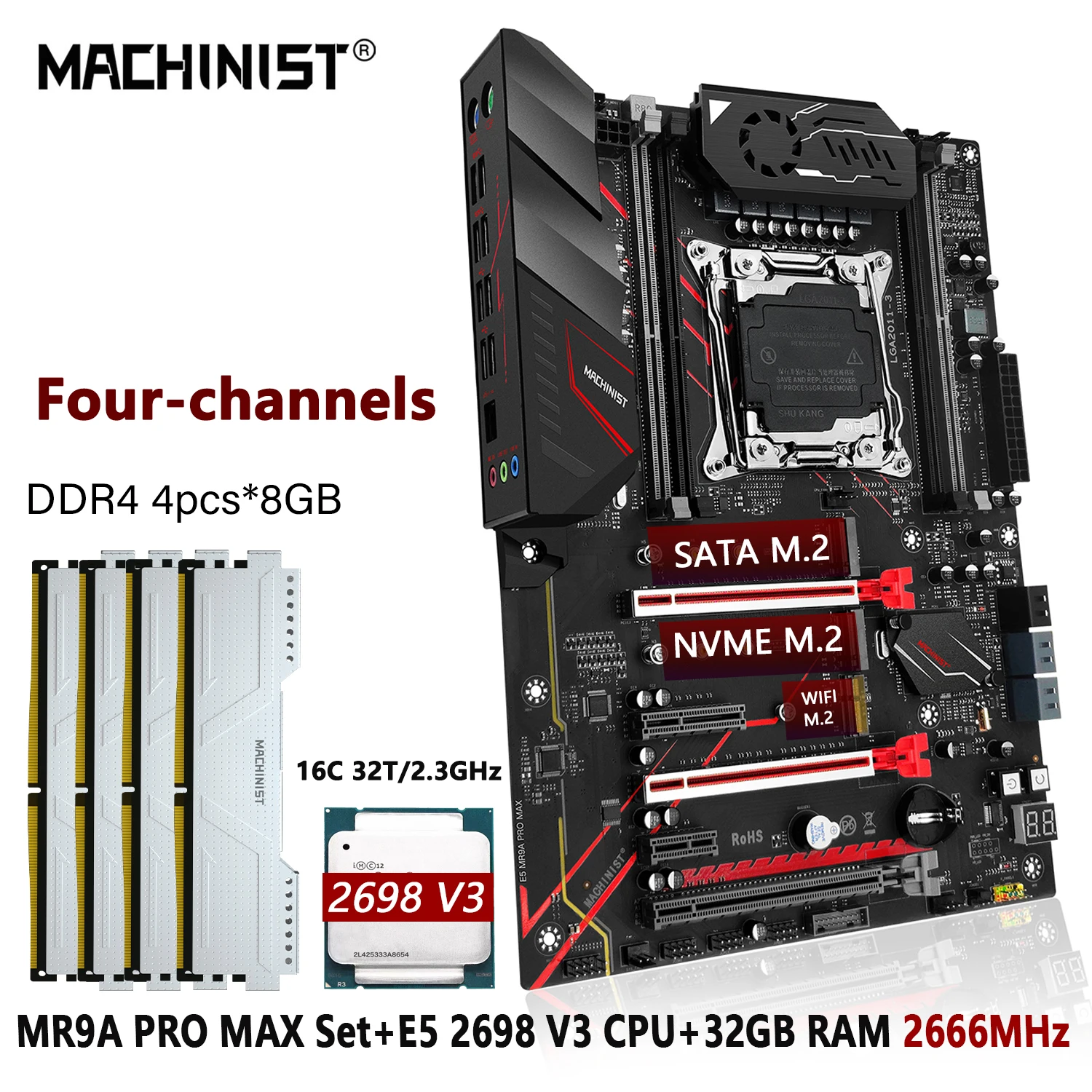 

MACHINIST X99 комплект материнской платы LGA 2011-3 ЦП Xeon E5 2698 V3 процессор DDR4 32 Гб (8 Гб * 4) Оперативная память NVME M.2 SSD MR9A PRO MAX