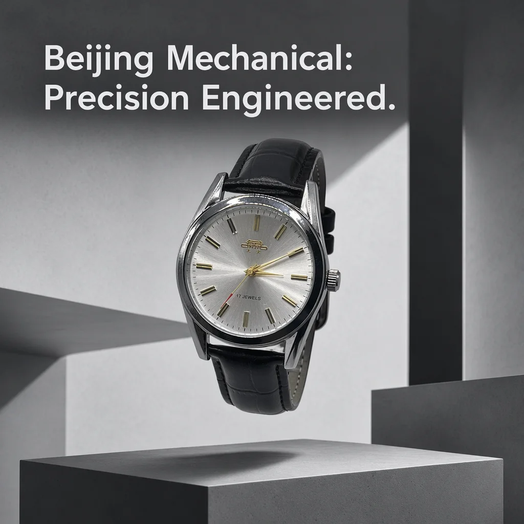 Фото Мужские винтажные механические часы Beijing Brand с 17 камнями, ручным заводом, ударопрочные, с черным кожаным ремешком, деловые наручные часы №1