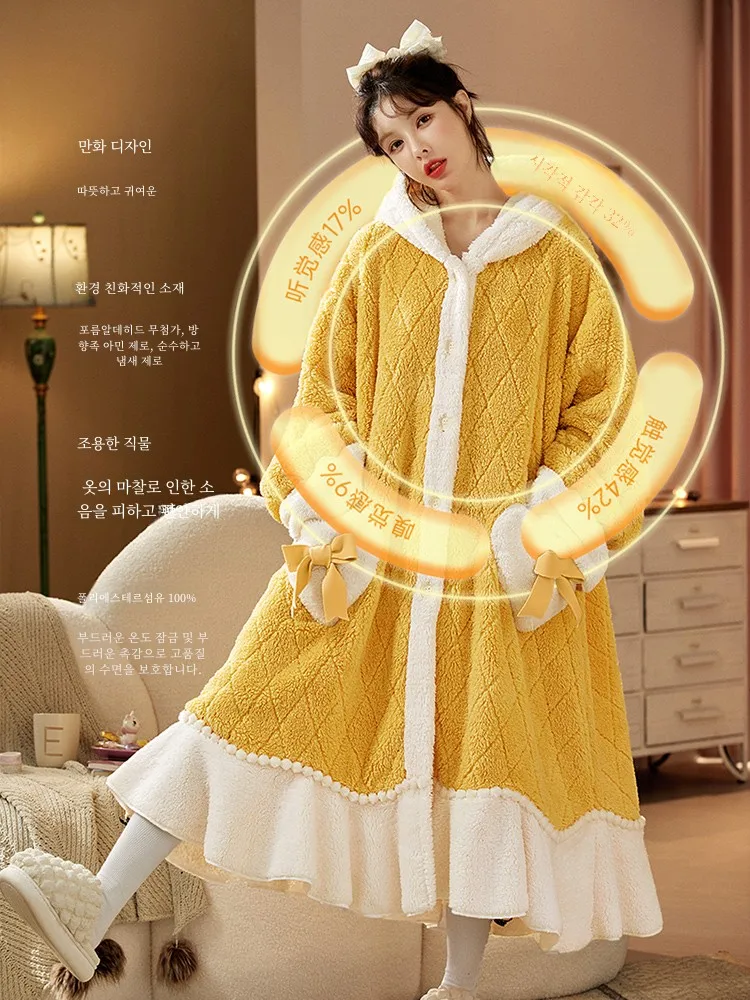 Yu Zhaolin Women Autumn and Winter Fleece-lined Thickened Pajamas Cute Sweet Nightgown Coral Fleece Homewear Set Can Be Worn ...