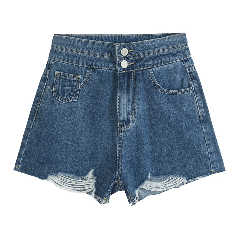 New Korean Version Loose High Waist Thin Hole Wide Leg Denim Shorts 2022 Women'S Fashion Summer  A-Shaped Raw Edge Hot Pants