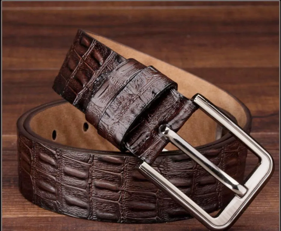 

Whole cow leather cut men's belt crocodile belt pin buckle belt business men's trouser belt