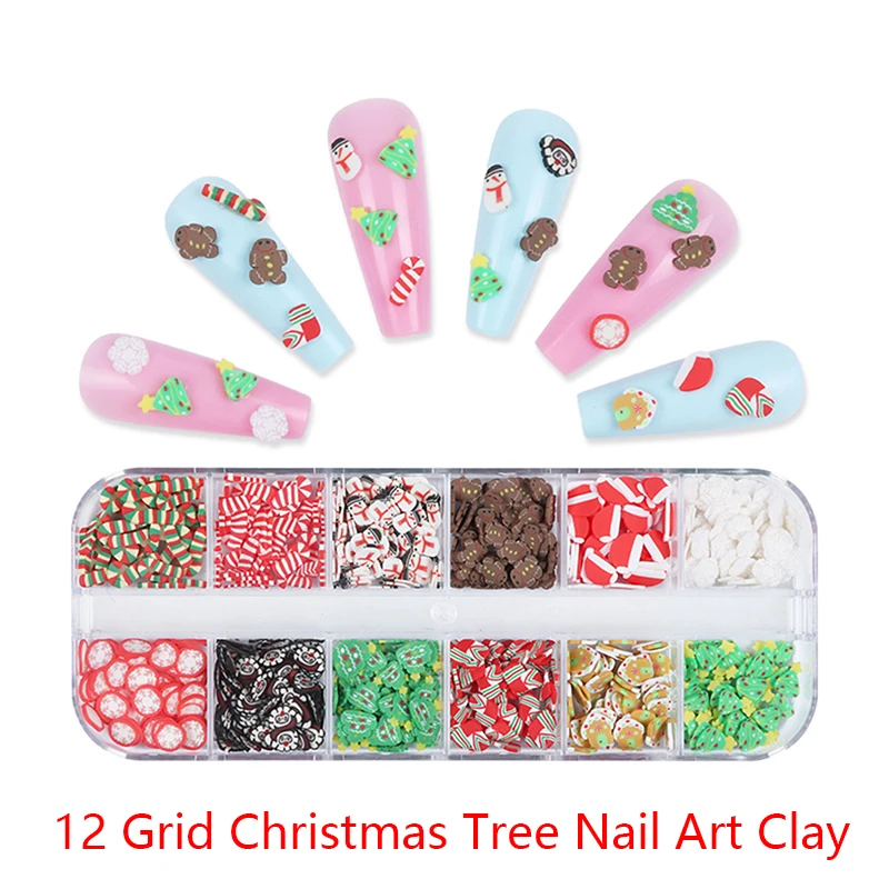 

12 Grid Nail Art Christmas Tree Soft Pottery Ornament Christmas Elements Nail Charms DIY Manicure