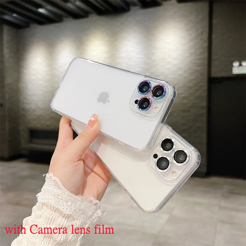 

Luxury Transparent Glass Phone Case for iPhone 13 12 Pro Max Metal Camera lens Protection Ring Clear Soft TPU Shockproof Cover
