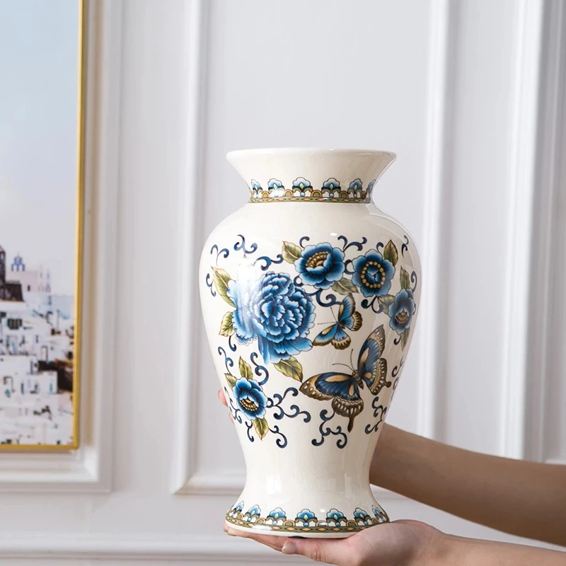 

29CM Modern Home Decor Ceramic Flower Vases For Homes Antique Traditional Chinese Blue And White Porcelain Vase