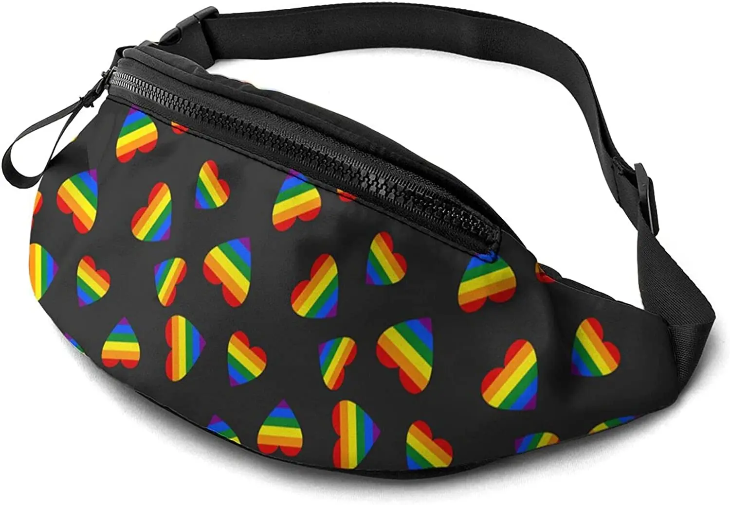

Casual Fanny Pack for Men Women Rainbow Gay Pride Heart Waist Bag Pack with Adjustable Belt for Travel Sports Running