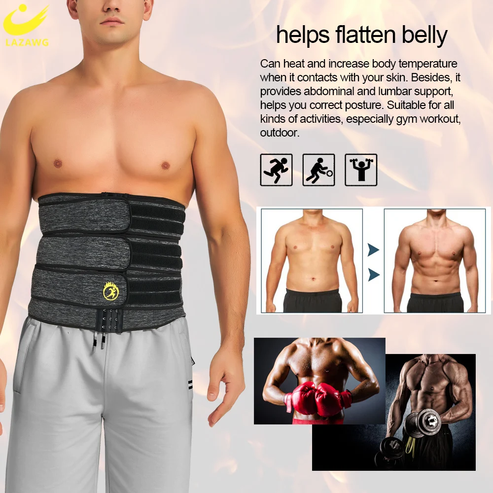LAZAWG Men Waist Trainer Tummy Belt Weight Loss Sweat Corset Belly Cincher Girdles Band Neoprene Body Shaper Fat Burner Slimming