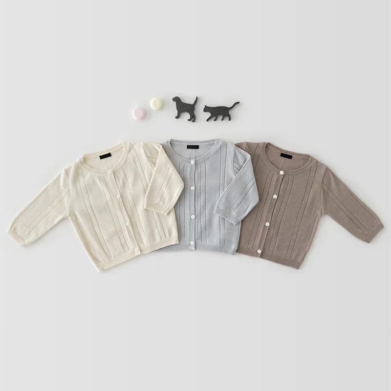 

New Autumn Kids Girls Coat Open Stitch Long Sleeves Thin Knitting Children Sunscreen Shirt Casual Top Baby Boy Sweater