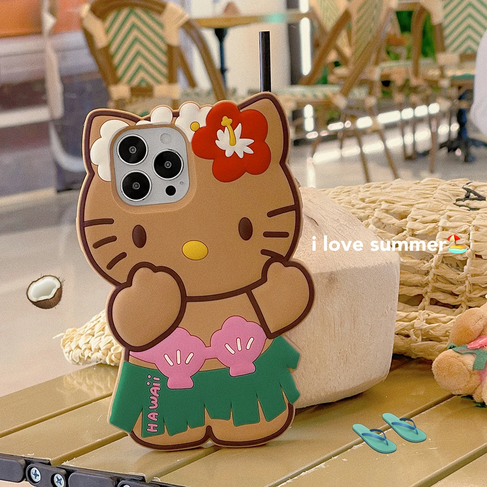 3D Stereoscopic Sanrio Hello Kitty Phone Case For iPhone 14 13 12 11 Pro Max Plus 14Pro Silicone soft anti-fall Back Cover