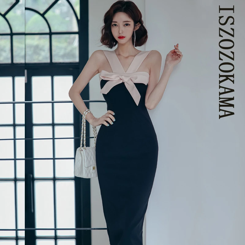 

ISZOZOKAMA off shoulder tight Dress one piece korean ladies summer sleeveless cabaret party black bodycon Dresses for women