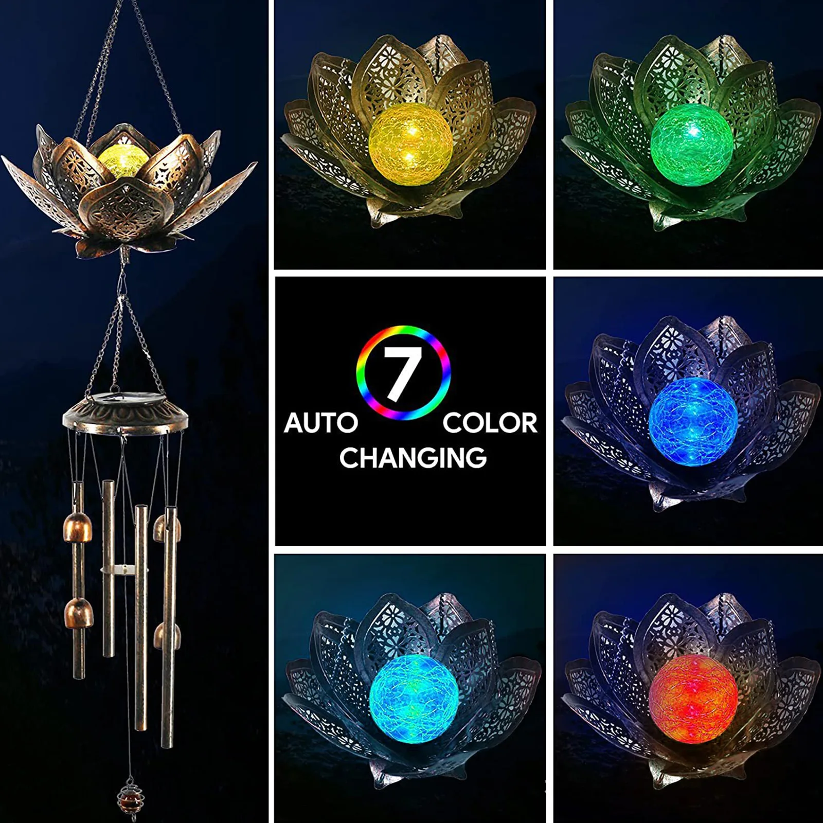 

Подвесные фонари на солнечной батарее, кованые Железная Ткань, водонепроницаемый Ландшафтный ветровой звонок, светодиодный сад, патио, дво...