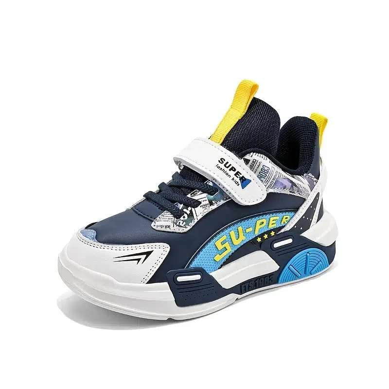 Boys Durable Basketball Shoes Hook And Loop Chic Design With Cartoon Graphics Outdoor Sports Equipment