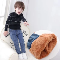winter new korean kids thick warm denim pants baby boy girl jeans 2 6 years with velvet cowboys pants infants trousers