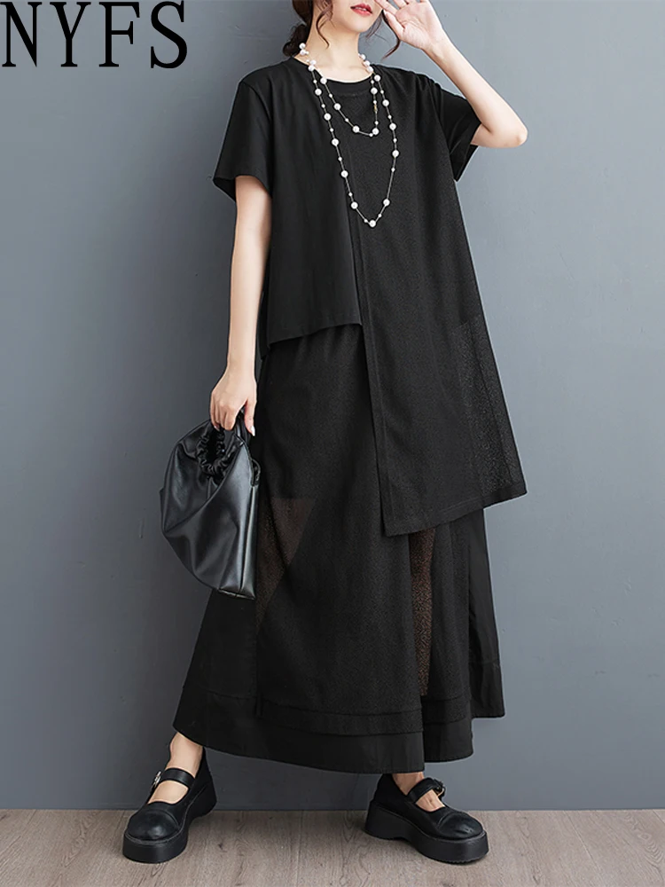 Женский комплект свободного кроя из футболки с коротким рукавом и брюк широкими