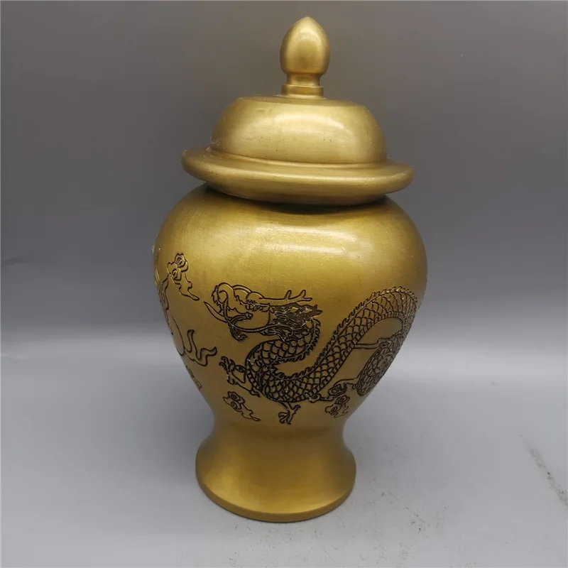 

Antique Vintage Brass Tea Pot Prosperity Brought by the Dragon and the Phoenix Relief Cylinder Copper Mug Vintage Copper Jar