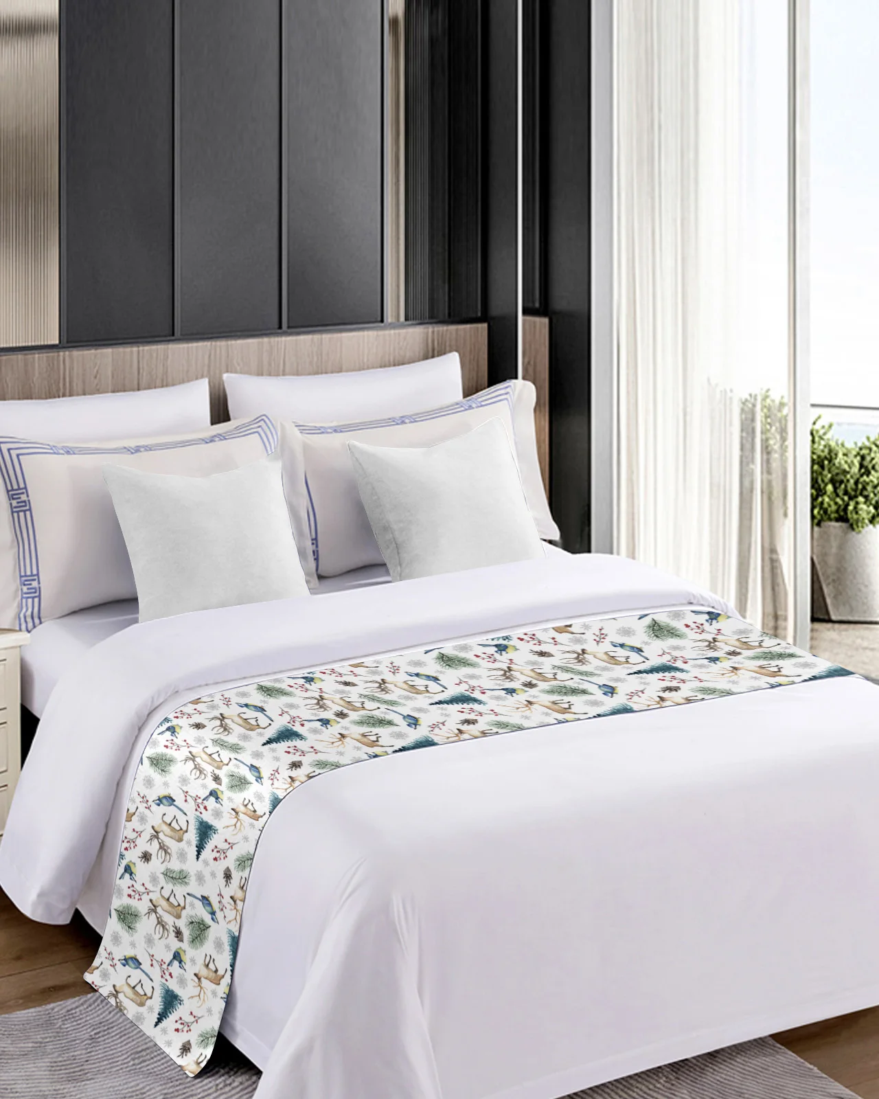 Рождественская подстилка для кровати в виде снежинки лося ягод птицы украшение